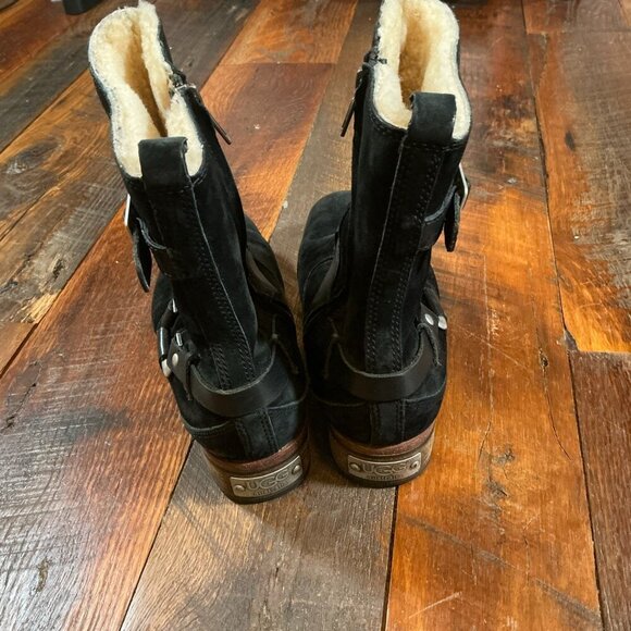 UGG Endell Black Suede Leather Harness Moto Boots Women’s Size 8 - Picture 5 of 7